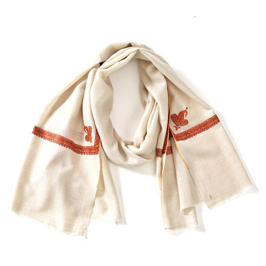 70cm宽 米白色 边绣 克什米尔pashmina羊绒围巾 - 3 商品图4