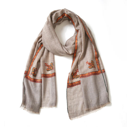 70cm宽 自然色 边绣 克什米尔pashmina羊绒围巾 - 2 商品图1
