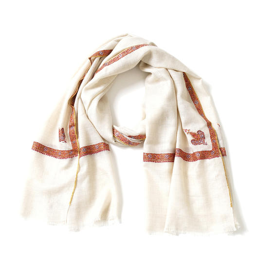 70cm宽 米白色 边绣 克什米尔pashmina羊绒围巾 - 2 商品图6