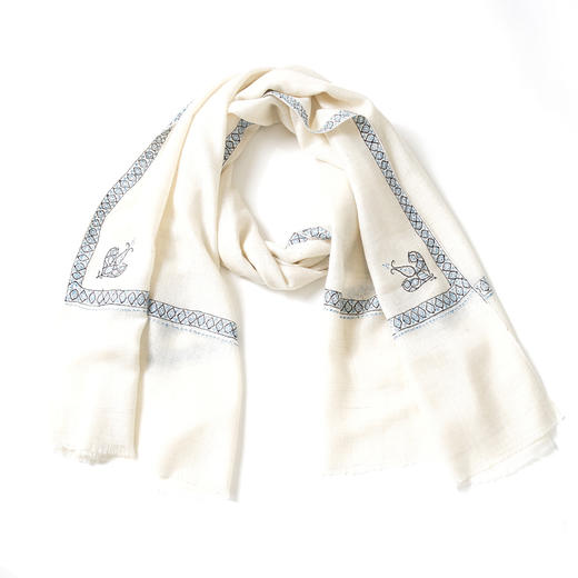 70cm宽 米白色 边绣 克什米尔pashmina羊绒围巾 - 2 商品图4