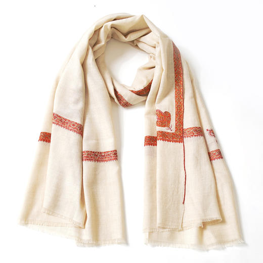 100cm宽 米白色 边绣 克什米尔pashmina羊绒围巾 - 2 商品图8