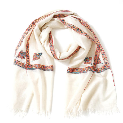 70cm宽 米白色 边绣 克什米尔pashmina羊绒围巾 - 2 商品图3