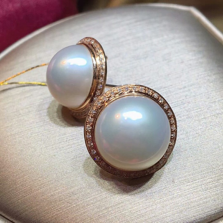 马贝耳环18k金镶钻0269包金尺寸163mm半珠极细微瑕一点点微微纹上