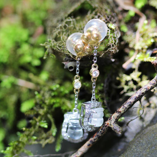 葫芦翡翠白冰钻石白金耳坠【定制】 商品图1