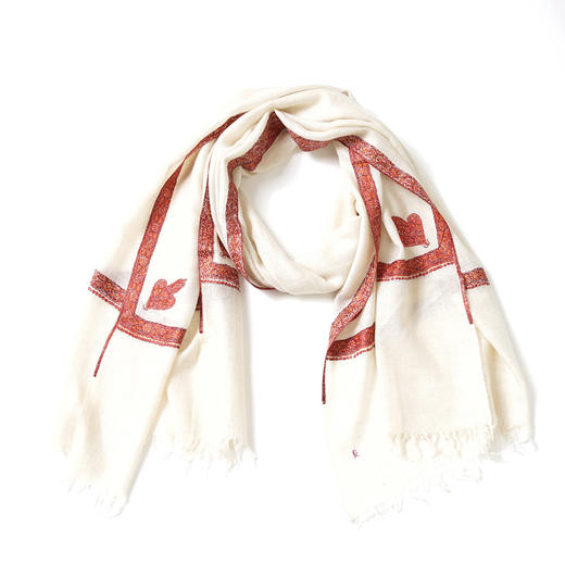 70cm宽 米白色 边绣 克什米尔pashmina羊绒围巾 - 2 商品图11