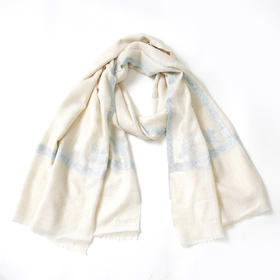 70cm宽 米白色 边绣 克什米尔pashmina羊绒围巾 - 2