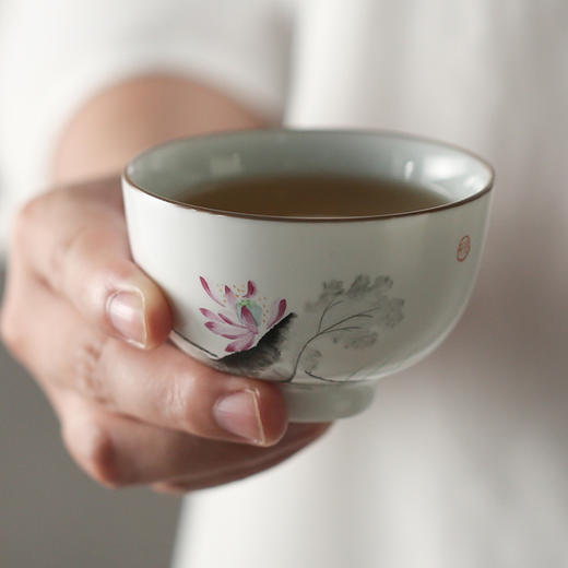 景德镇陶瓷功夫茶具.手绘粉彩青瓷小单杯（竹子） 商品图2