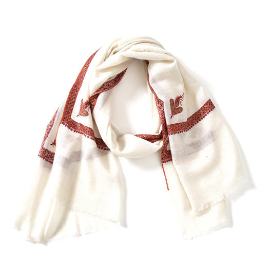 70cm宽 米白色 边绣 克什米尔pashmina羊绒围巾 - 3 商品图6
