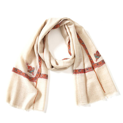 70cm宽 米白色 边绣 克什米尔pashmina羊绒围巾 - 3 商品图3