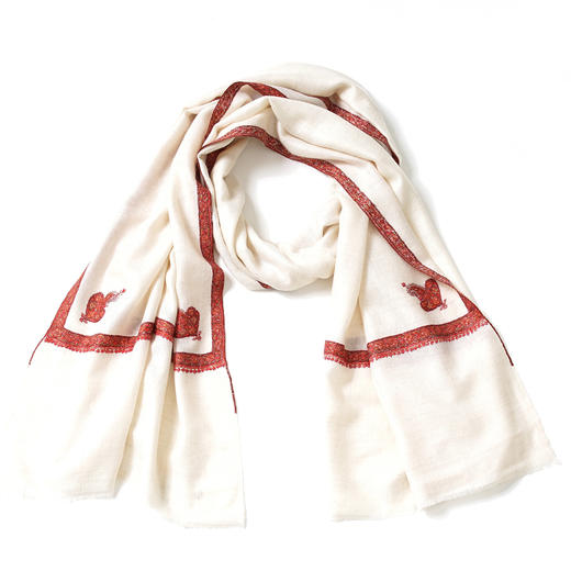70cm宽 米白色 边绣 克什米尔pashmina羊绒围巾 - 2 商品图8