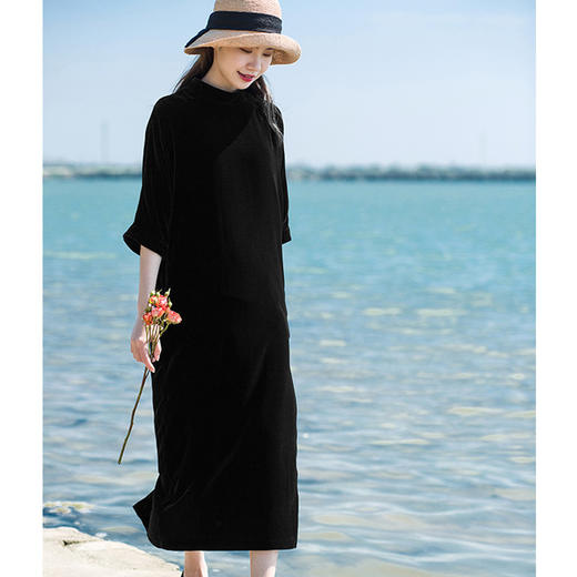 丁摩 进口金丝绒秋冬新款连衣裙真皮腰带优雅范茧型长裙晚礼袍子长裙19-165DB299240531 商品图2