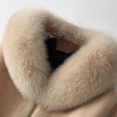 hhhq19-1901-c羊剪毛皮草大衣女士狐狸毛领羊毛外套