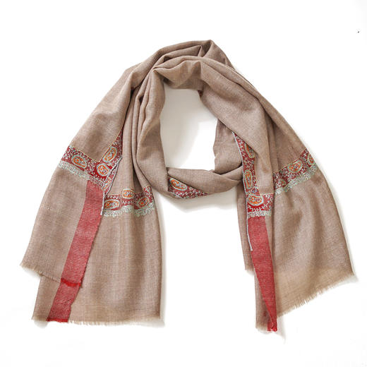 70cm宽 自然色 半绣 克什米尔pashmina羊绒围巾 商品图9
