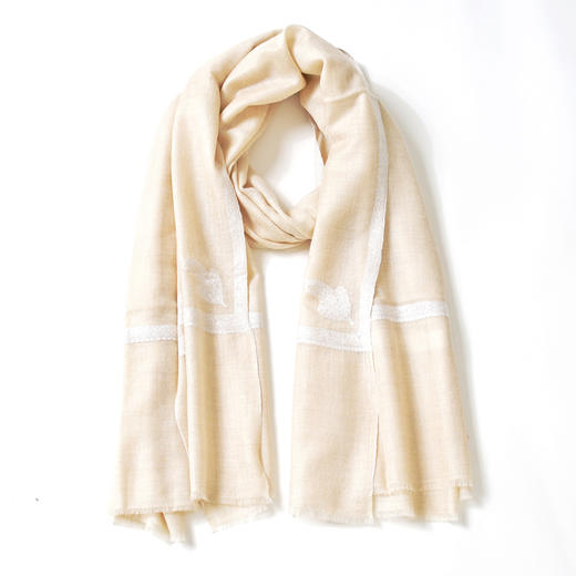 100cm宽 米白色 边绣 克什米尔pashmina羊绒围巾 - 2 商品图6