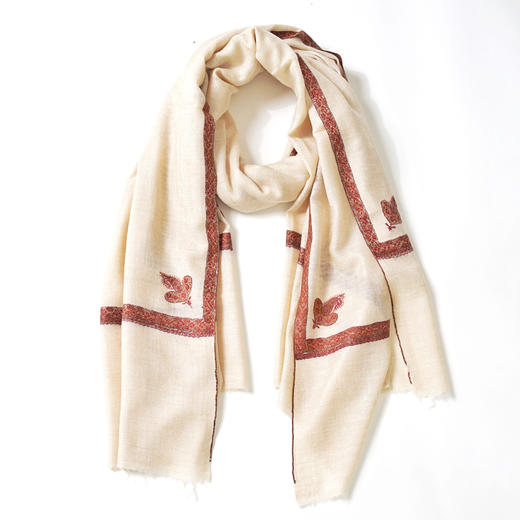 100cm宽 米白色 边绣 克什米尔pashmina羊绒围巾 - 2 商品图5