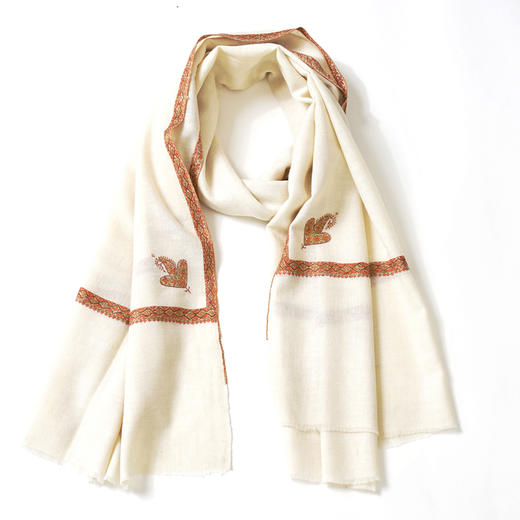 100cm宽 米白色 边绣 克什米尔pashmina羊绒围巾 - 2 商品图11