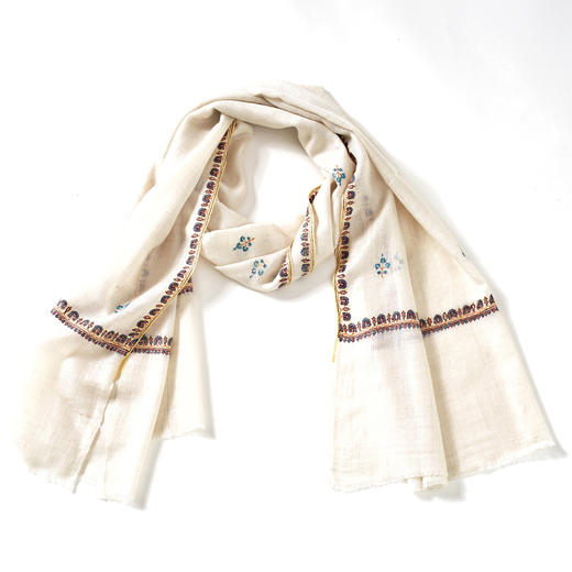 70cm宽 米白色 边绣 克什米尔pashmina羊绒围巾 - 3 商品图7