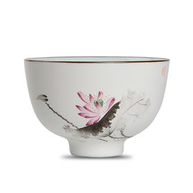 景德镇陶瓷功夫茶具.手绘粉彩青瓷小单杯（荷花）