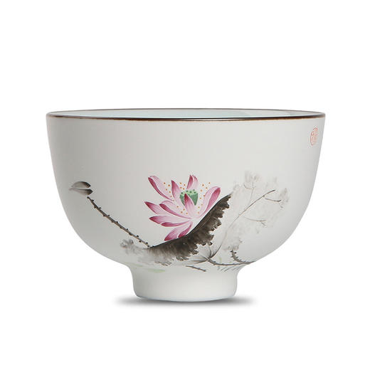 景德镇陶瓷功夫茶具.手绘粉彩青瓷小单杯（荷花） 商品图0