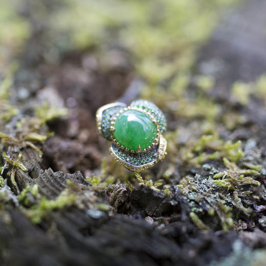 三叶草绿翡黄金戒指/吊坠（定制周期40天） 商品图1