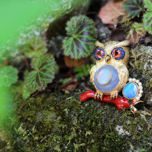 猫头鹰紫翡翠宝石胸针【定制/询价】 商品图3