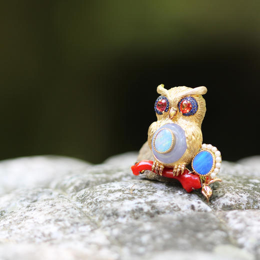 猫头鹰紫翡翠宝石胸针【定制/询价】 商品图1