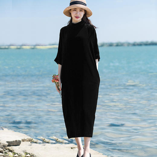 丁摩 进口金丝绒秋冬新款连衣裙真皮腰带优雅范茧型长裙晚礼袍子长裙19-165DB299240531 商品图1