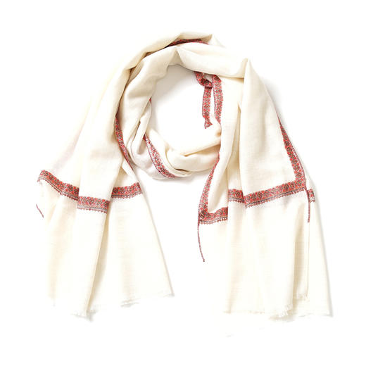 70cm宽 米白色 边绣 克什米尔pashmina羊绒围巾 - 2 商品图7
