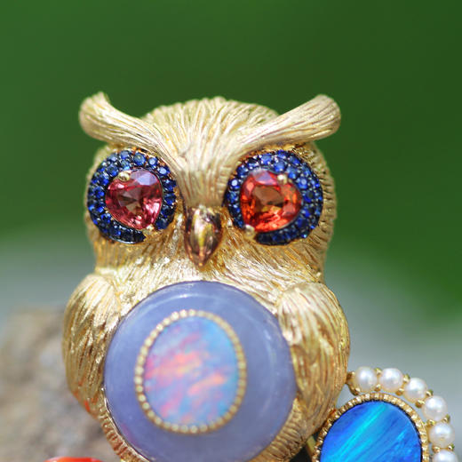 猫头鹰紫翡翠宝石胸针【定制/询价】 商品图0