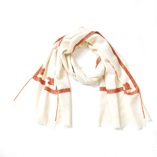 70cm宽 米白色 边绣 克什米尔pashmina羊绒围巾 - 2 商品图11