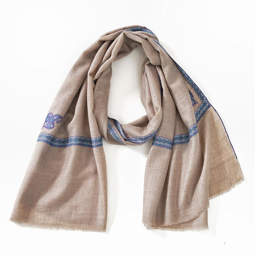 70cm宽 自然色 边绣 克什米尔pashmina羊绒围巾 - 3 商品图0