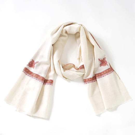 70cm宽 米白色 边绣 克什米尔pashmina羊绒围巾 - 3 商品图14