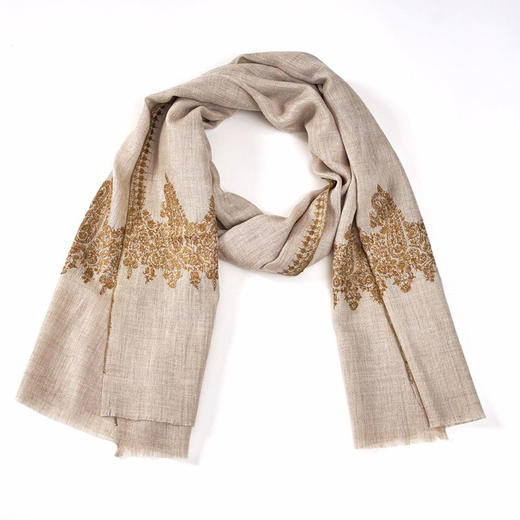 70cm宽 自然色 半绣 克什米尔pashmina羊绒围巾 商品图14