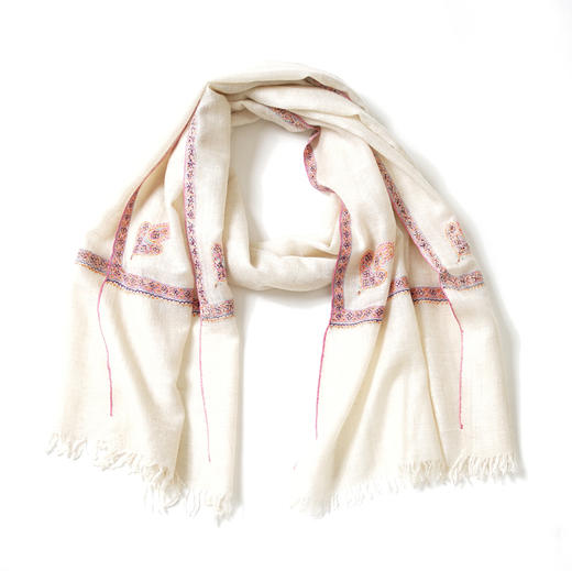 70cm宽 米白色 边绣 克什米尔pashmina羊绒围巾 - 2 商品图2