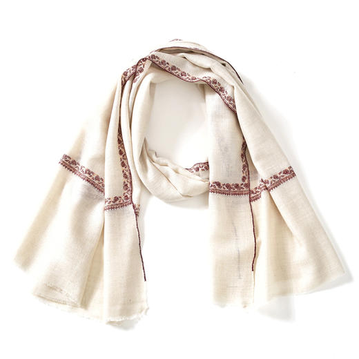 70cm宽 米白色 边绣 克什米尔pashmina羊绒围巾 - 3 商品图5