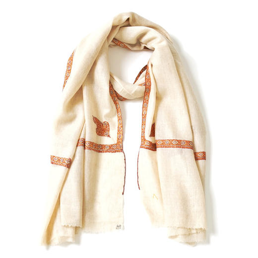 100cm宽 米白色 边绣 克什米尔pashmina羊绒围巾 - 2 商品图2