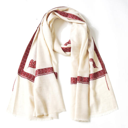 100cm宽 米白色 边绣 克什米尔pashmina羊绒围巾 - 2 商品图4