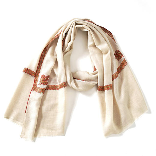 70cm宽 米白色 边绣 克什米尔pashmina羊绒围巾 - 3 商品图9