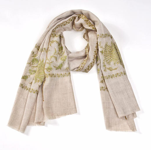 70cm宽 自然色 半绣 克什米尔pashmina羊绒围巾 商品图11