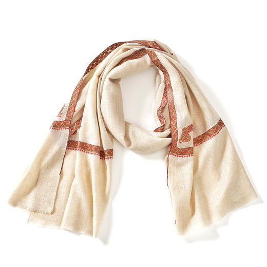 70cm宽 米白色 边绣 克什米尔pashmina羊绒围巾 - 3 商品图2