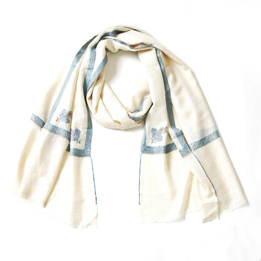 70cm宽 米白色 边绣 克什米尔pashmina羊绒围巾 - 2 商品图0
