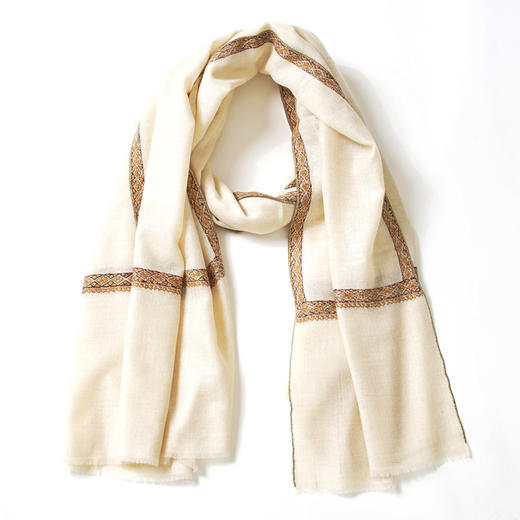 100cm宽 米白色 边绣 克什米尔pashmina羊绒围巾 - 2 商品图3