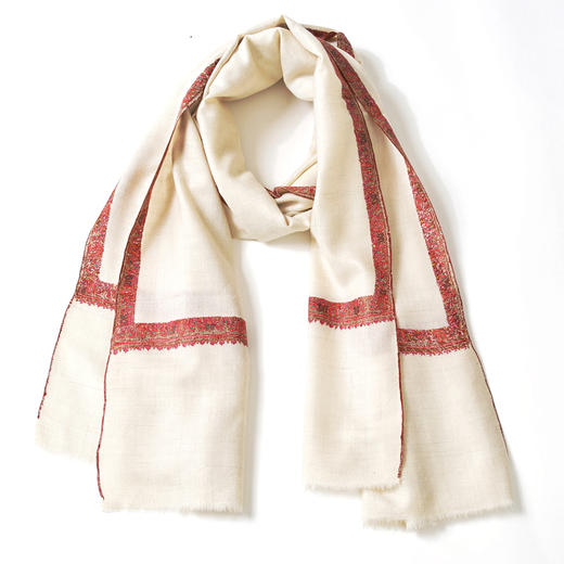 100cm宽 米白色 边绣 克什米尔pashmina羊绒围巾 - 2 商品图7