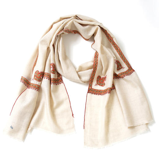70cm宽 米白色 边绣 克什米尔pashmina羊绒围巾 - 2 商品图14