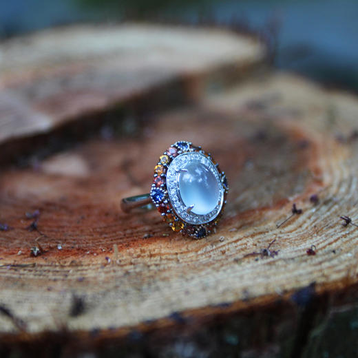 高冰白蛋翡翠多彩戒指【定制】 商品图0