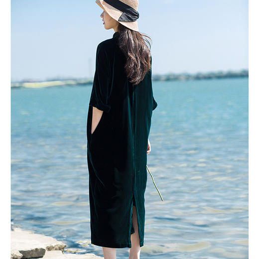 丁摩 进口金丝绒秋冬新款连衣裙真皮腰带优雅范茧型长裙晚礼袍子长裙19-165DB299240531 商品图8