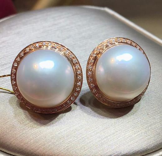 马贝耳环18k金镶钻0269包金尺寸163mm半珠极细微瑕一点点微微纹上