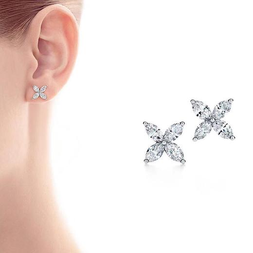 tiffany通体925银精致百搭十字花镶钻耳钉特价