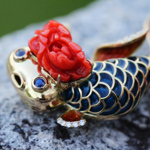 「金鱼」阿卡珊瑚珐琅金鱼胸针【仅现货】 商品图3