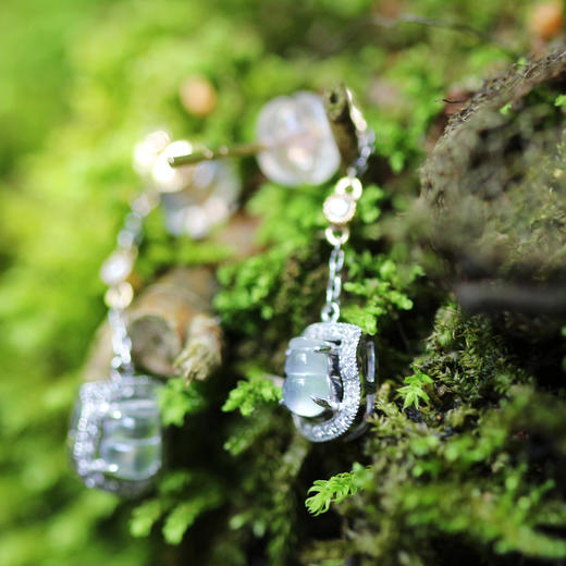 葫芦翡翠白冰钻石白金耳坠【定制】 商品图2